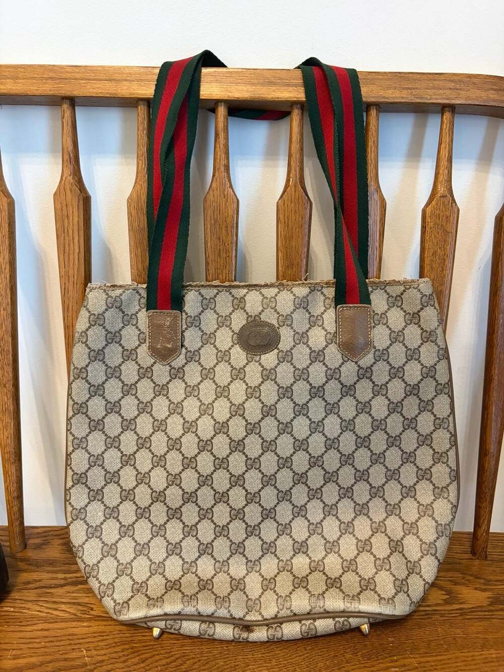 Vintage Gucci GG Monogram Canvas Tote Bag with Web Strap